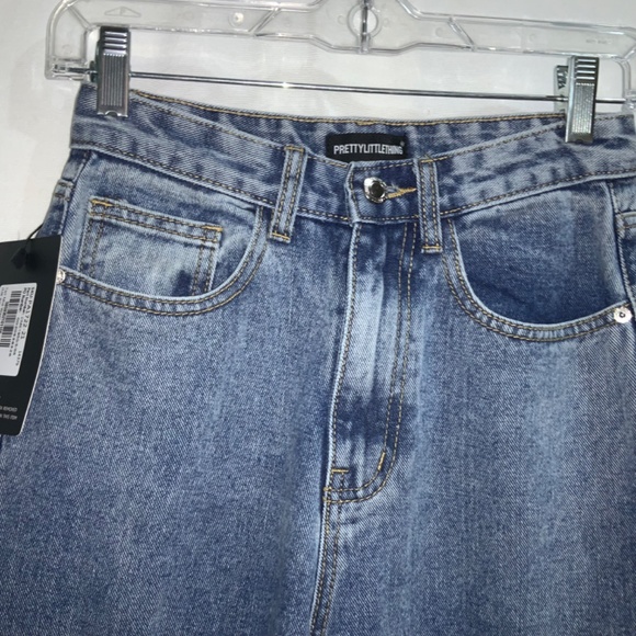PrettyLittleThing Tall mid wash split hem jeans Sz 6 high waist New - Picture 8 of 13